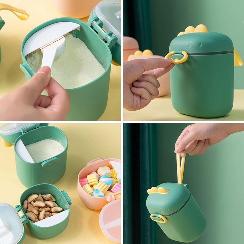 Portable Baby Formula Dispenser Feeding Milk Powder Container 400/800ML Cartoon Dinosaur Shape Travel Food Storage Milk Powder Boxes with Spoo